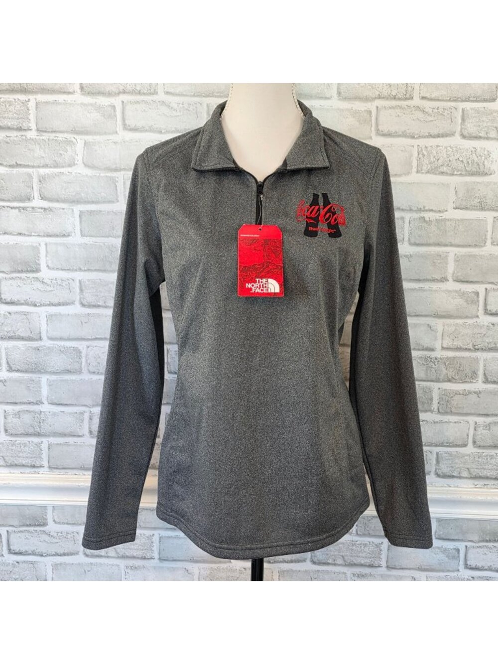 North Face Coca Cola Womens Tech Fleece Quarter Zip Jacket Grey Gorpcore L NWT